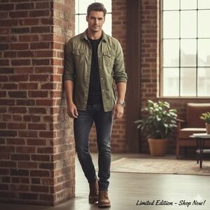 True Religion Mens Khaki Green Long Sleeve Western Snap Button Shirt XL